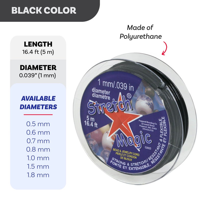 Stretch Magic Elastic Beading Cord â€“ Black Color, 1mm in Diameter, 5-Meter (16.4 ft) - Easy to Knot, Strong & Stretchy String for Making Beaded Jewelry - Image 3